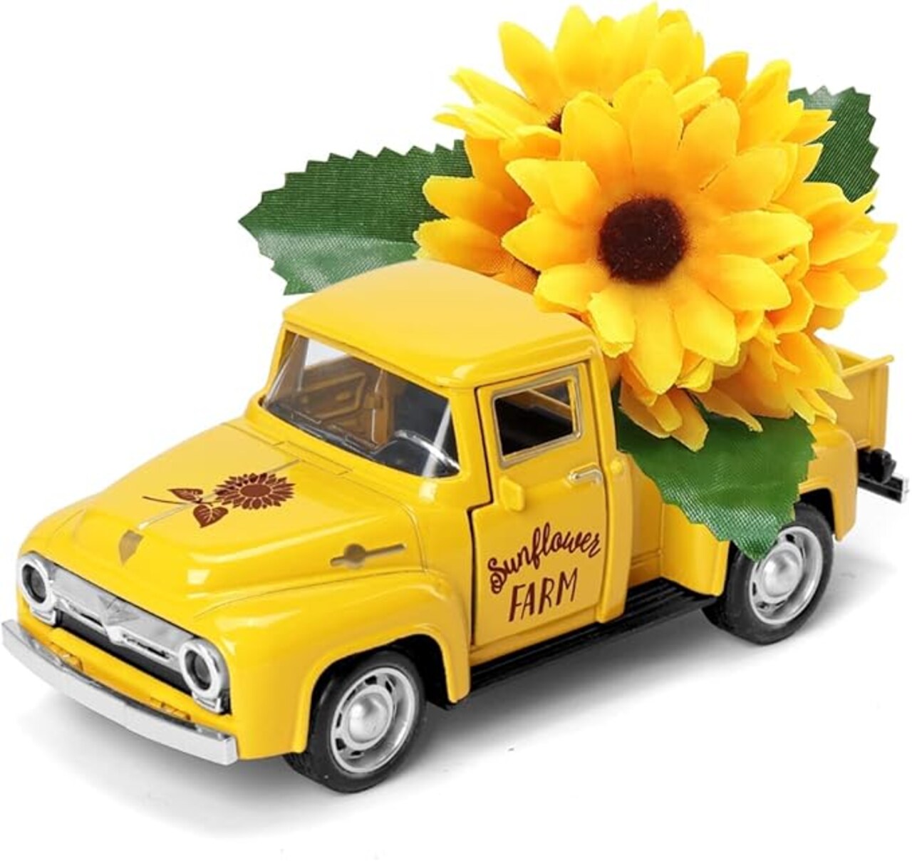Sunflower Metal Farm Truck with Artificial Flowers – Vintage Farmhouse Table & Tiered Tray Decor